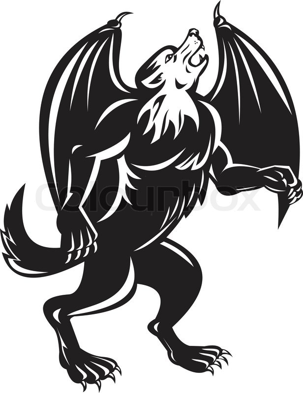 616x800 Kludde Black Wolf Dog With Bat Wings Stock Vector Colourbox