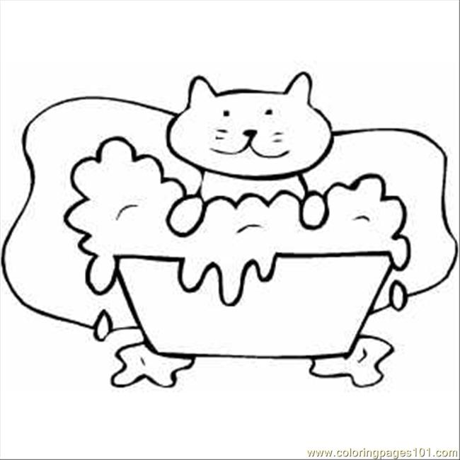 650x650 Cat Taking Bath Coloring Page