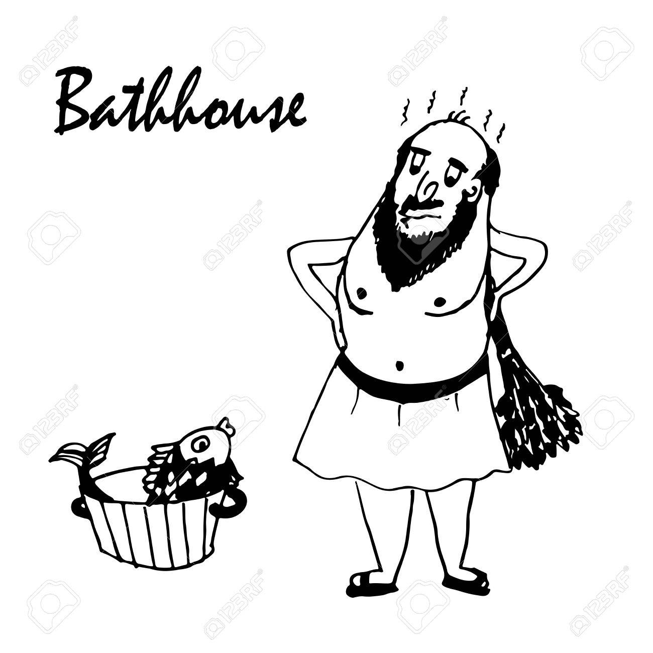 1300x1300 Drawing Cartoon Man In The Bath Comic Illustration Royalty Free