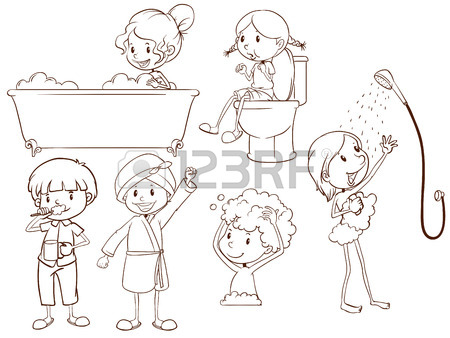 450x338 Illustration Of The Simple Sketches Of The People Taking A Bath