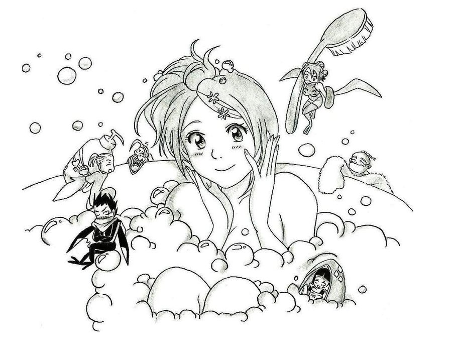 900x725 Orihime Six Flowers In A Bubble Bath By Blychee