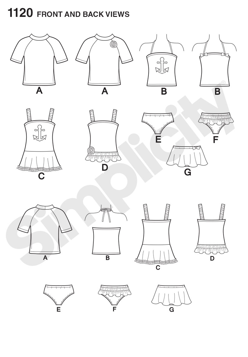 795x1142 Simplicity 1120 Child's Rash Gaurd And Bathing Suit Pieces