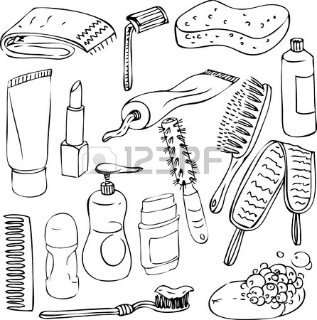 446x450 Sketch Of Bathroom Objects, Hand Drawn Vector Elements Royalty