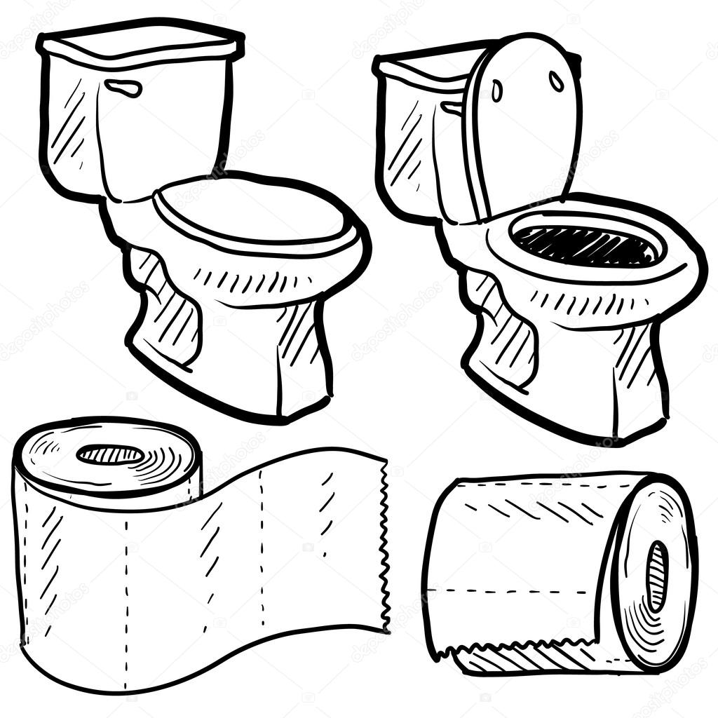 1024x1024 Toilet And Bathroom Objects Sketch Stock Vector Lhfgraphics