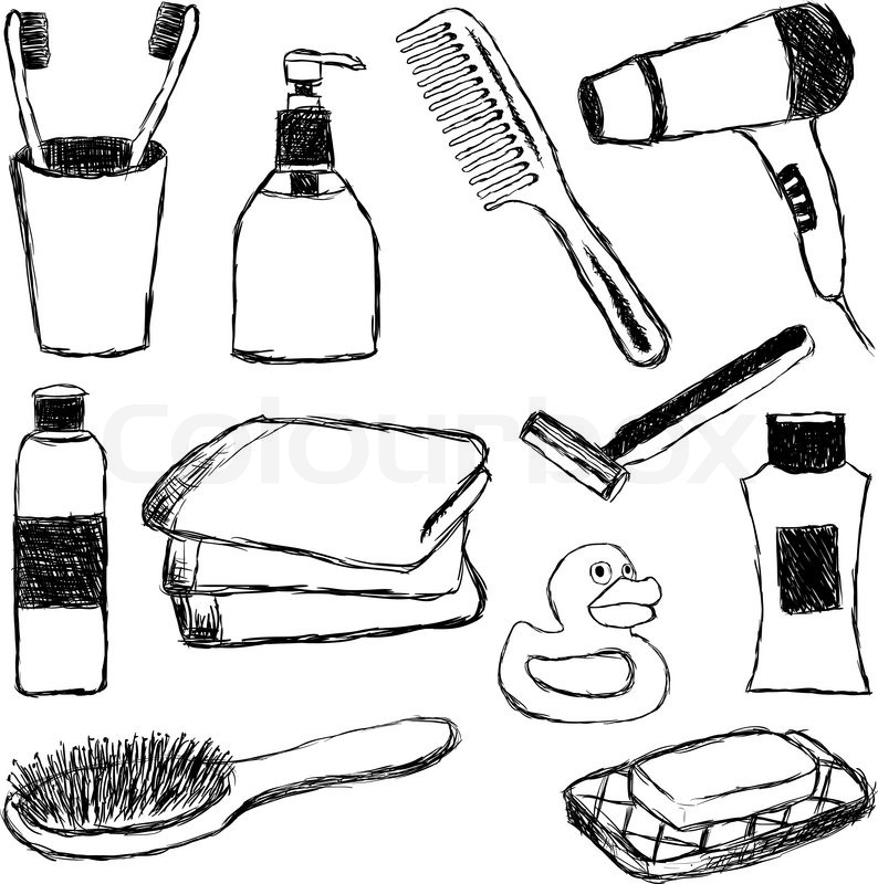 794x800 Bathroom Doodle Collection Stock Vector Colourbox