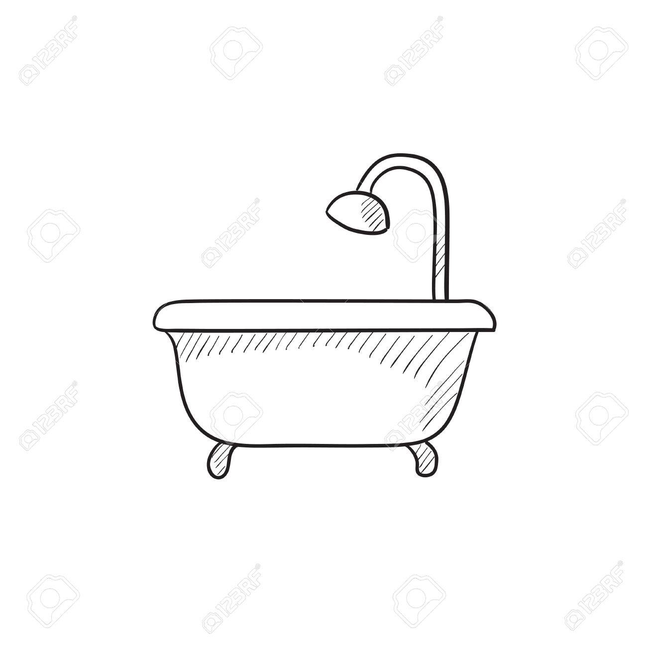 1300x1300 Bathtub With Shower Vector Sketch Icon Isolated On Background