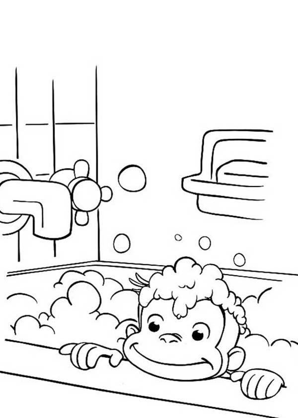 600x840 Curious George In Bathtub Coloring Page