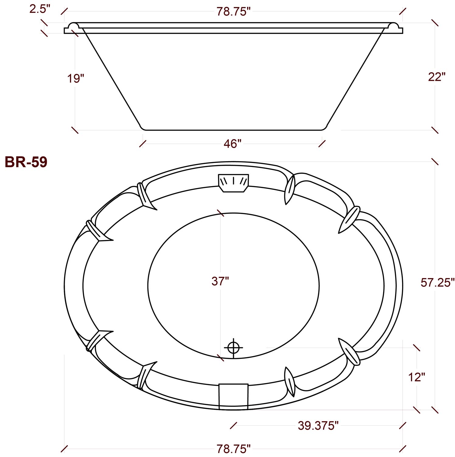 1496x1500 58x79 Oval Drop In Bathtub Br 59