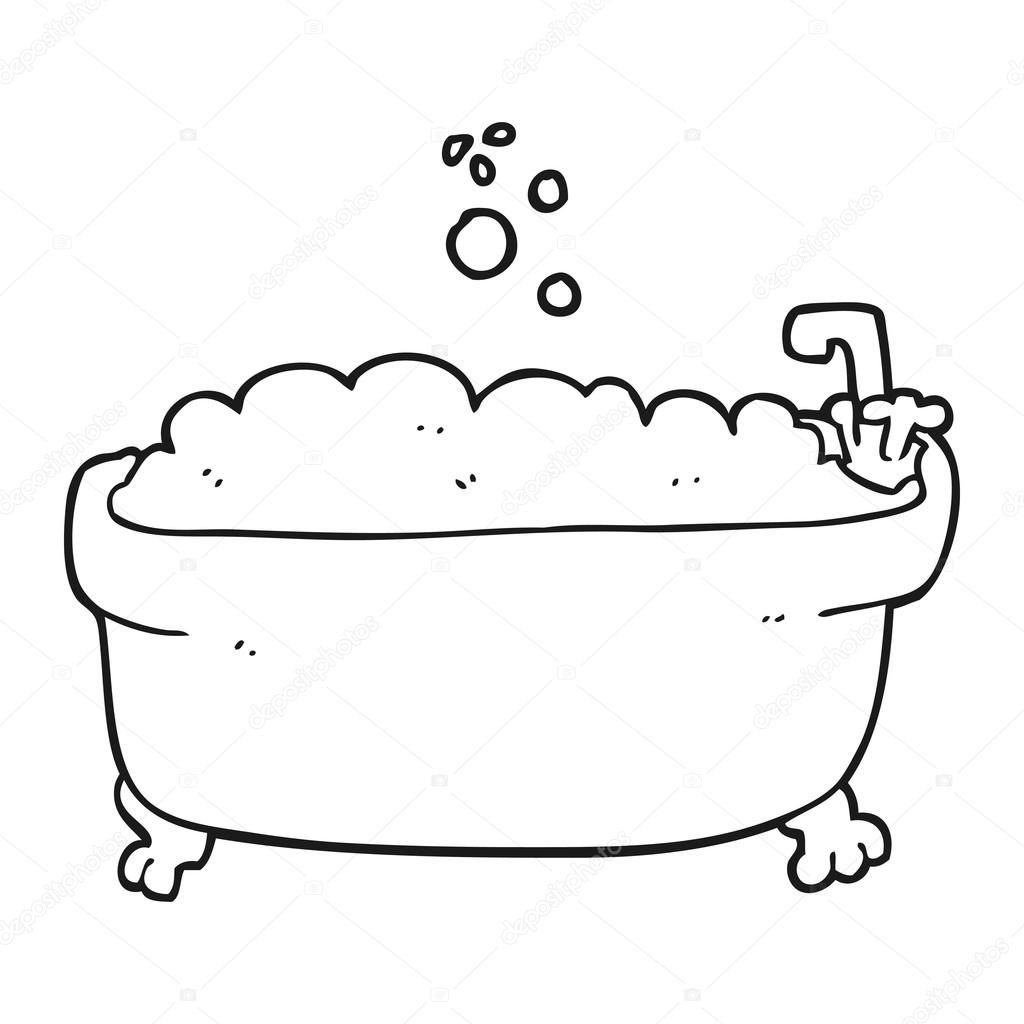 1024x1024 Black And White Cartoon Bathtub Stock Vector Lineartestpilot