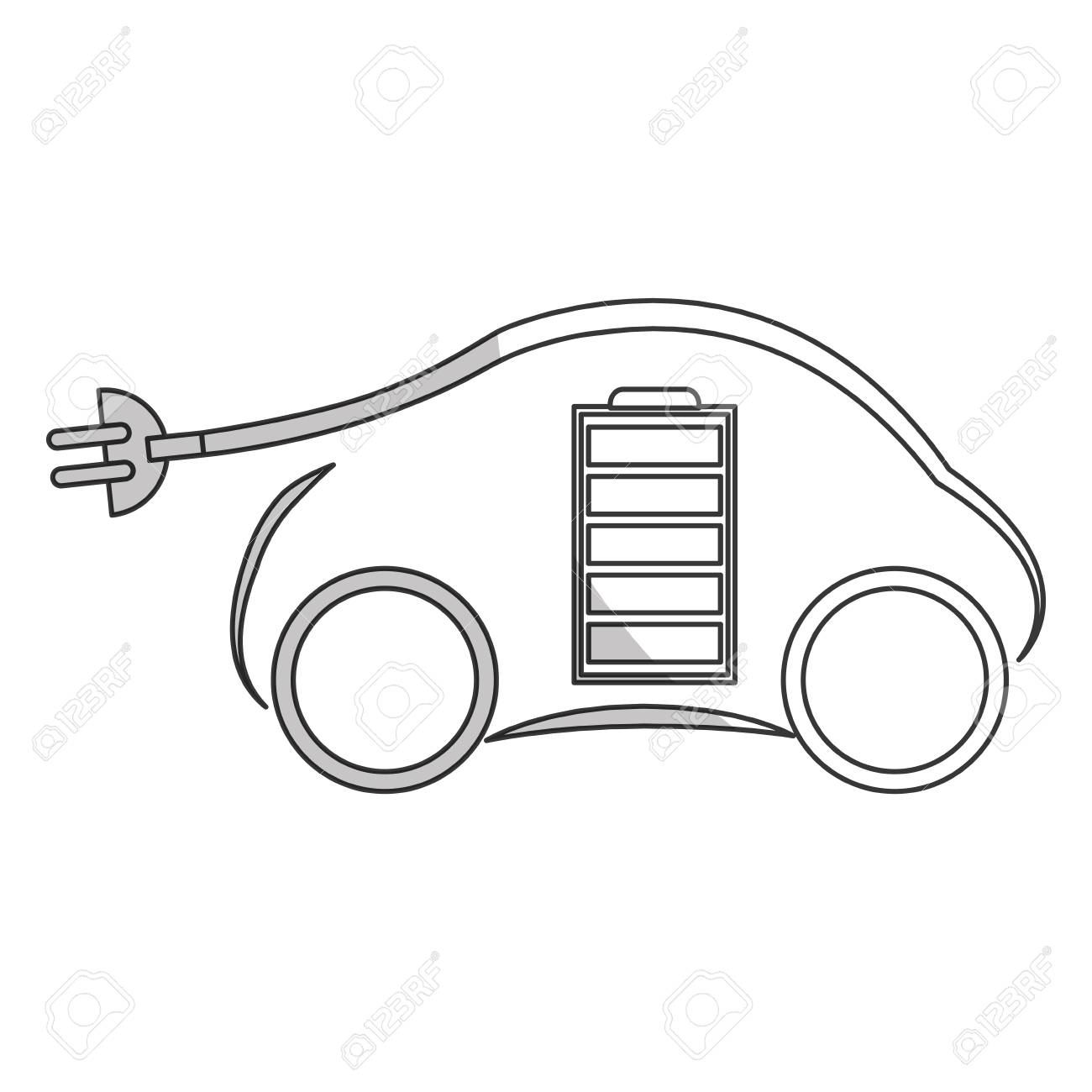 1300x1300 Car With Electric Plug And Battery Icon Over White Background
