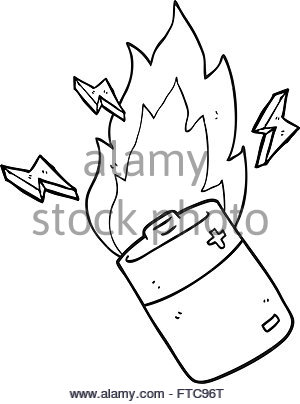 300x404 Freehand Drawn Cartoon Flaming Battery Stock Vector Art