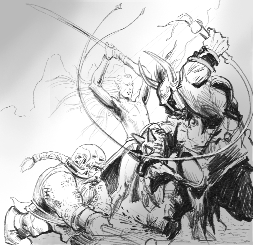 887x861 Epic Battle Sketch By Tuilinntan