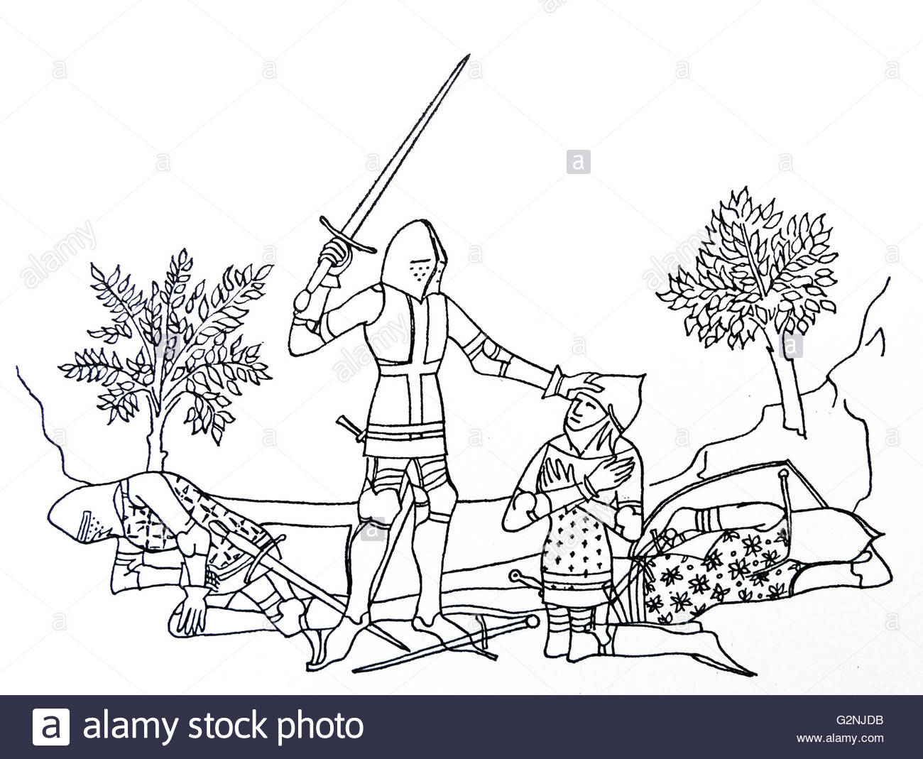 1300x1069 Line Drawing A Knight Receiving The Accolade On The Field