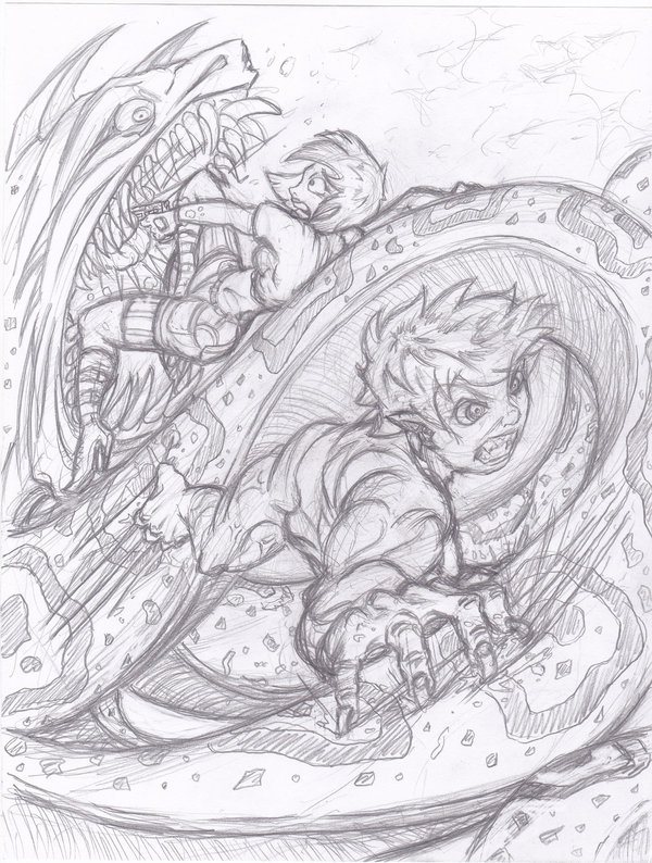 600x794 Beast Guy And A Girl Battle A Giant Snake (Sketch) By Htanimation