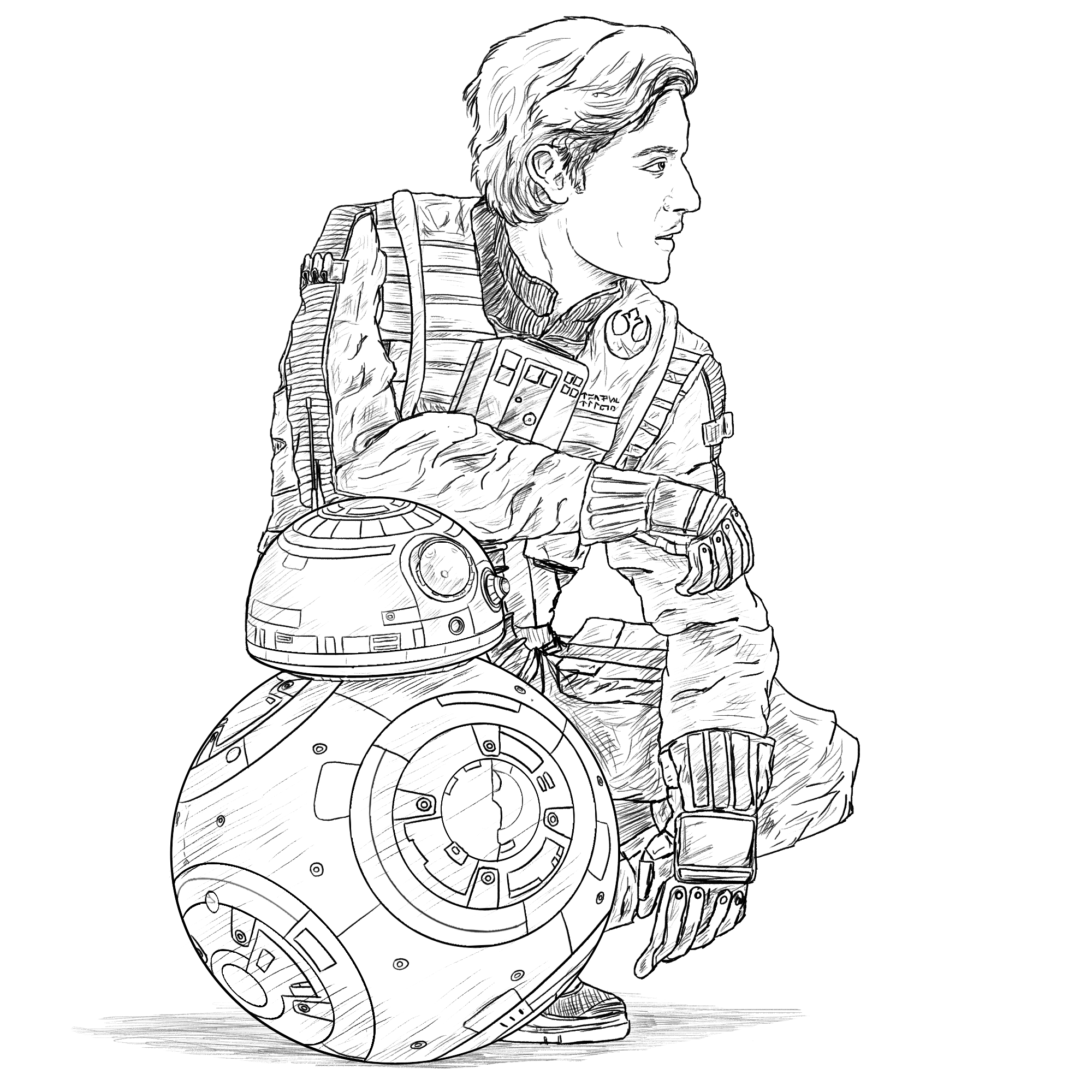 2000x2000 Bb 8 And Poe Dameron Lines By Sketchy Raptor