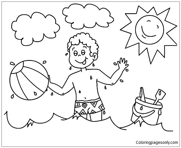 613x503 A Boy Playing With His Beach Ball Coloring Page