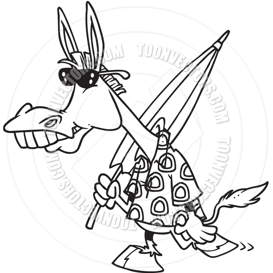 940x940 Cartoon Beach Donkey (Black And White Line Art) By Ron Leishman