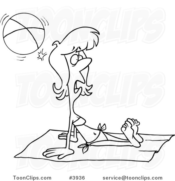 581x600 Cartoon Black And White Line Drawing Of A Summer Lady Getting Hit