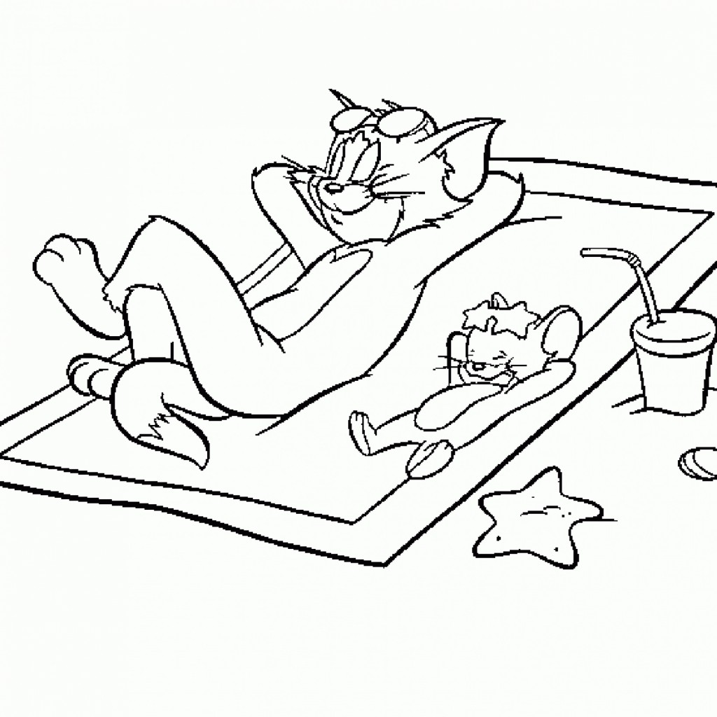 1024x1024 Tom And Jerry Coloring Pages Relaxed In The Beach Free Coloring
