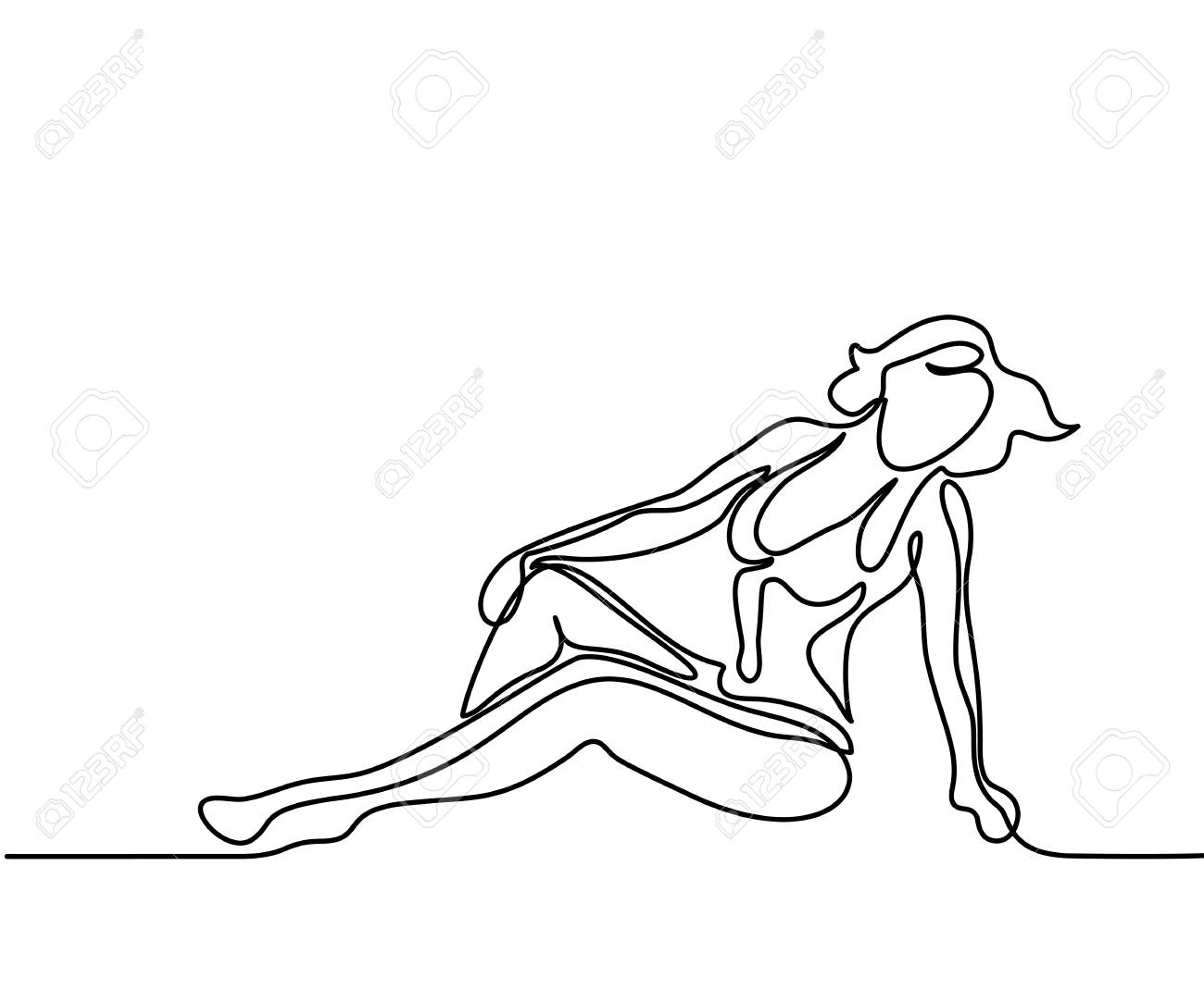 1300x1083 Woman Sitting On The Beach. Continuous Line Drawing. Illustration