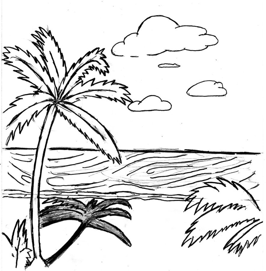 Beach Drawing Black And White at GetDrawings | Free download