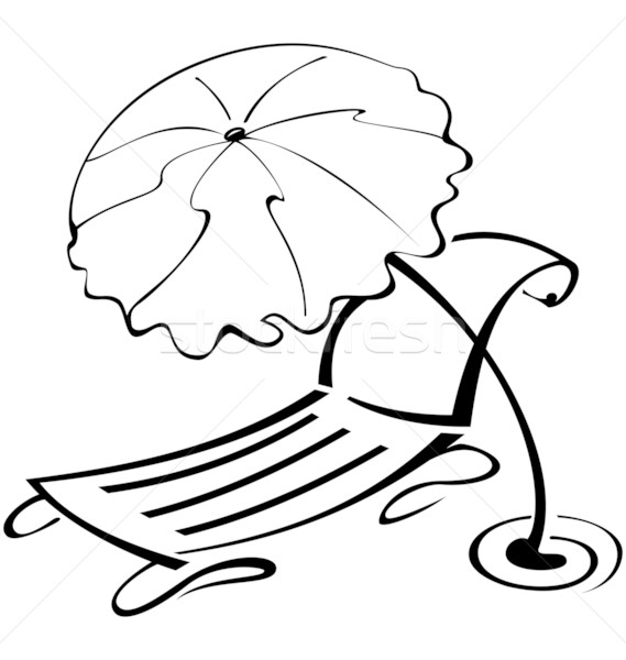 569x600 Black And White Contour Umbrella And Beach Chair Vector