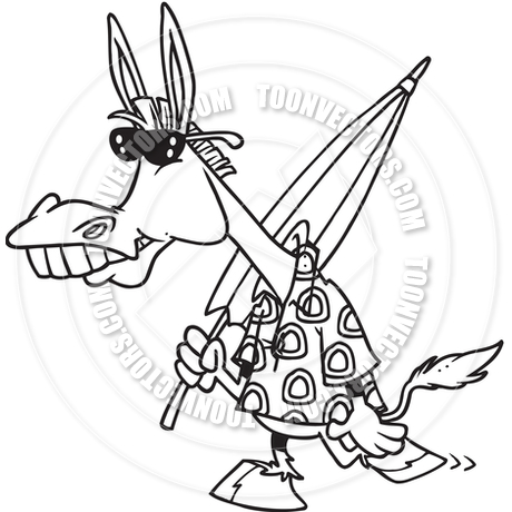 460x460 Cartoon Beach Donkey (Black And White Line Art) By Ron Leishman