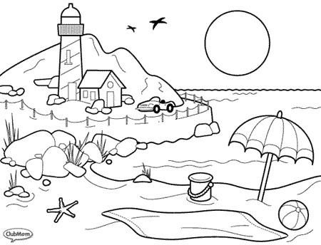 450x344 At The Beach Coloring Pages For Kids Colouring Pages