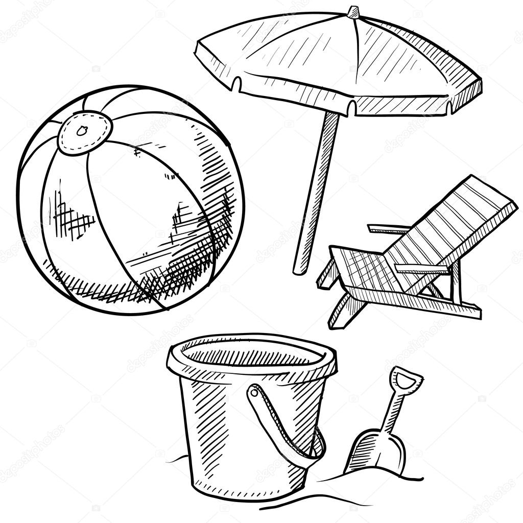 1024x1024 Beach Vacation Items Sketch Stock Vector Lhfgraphics