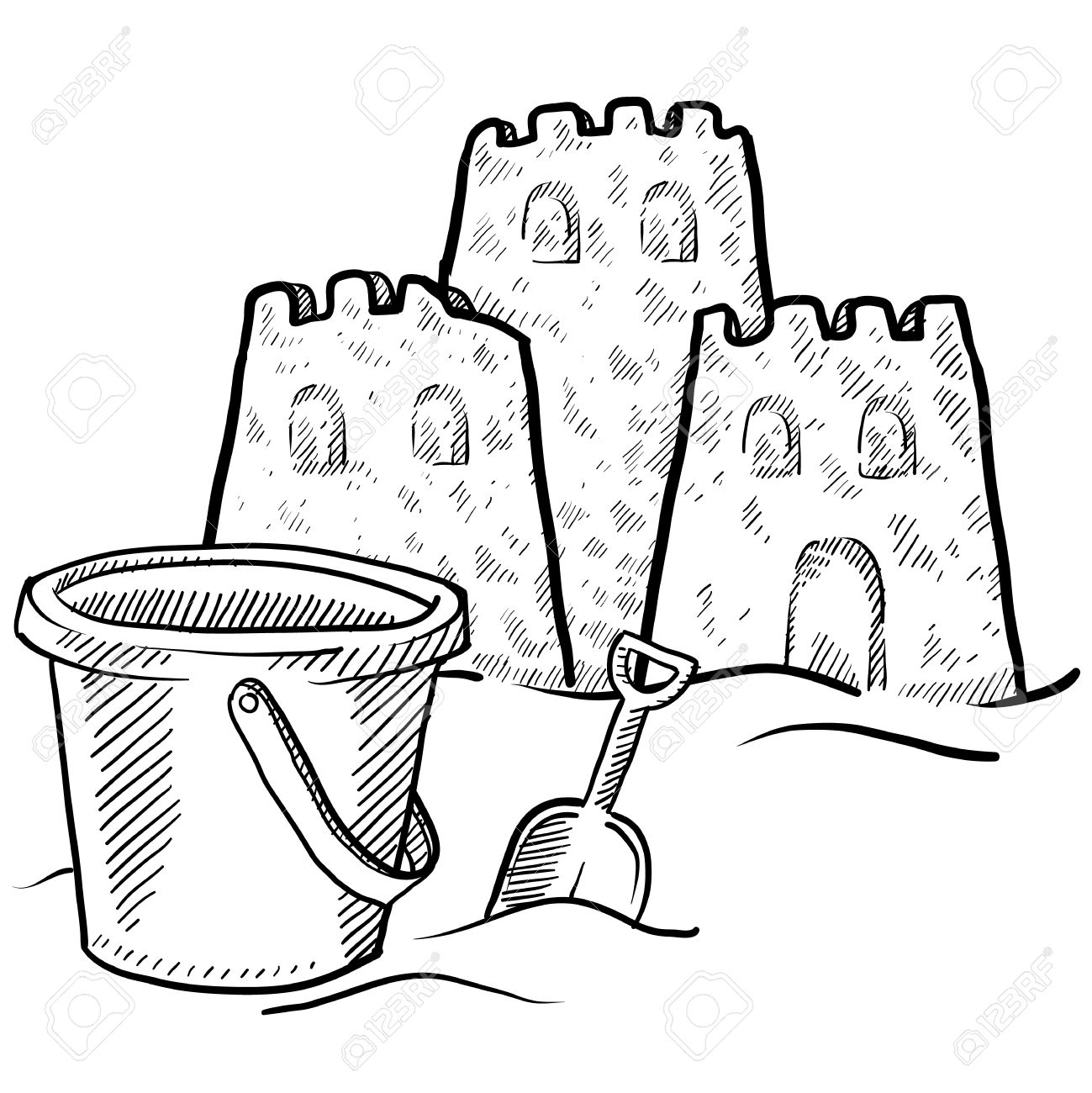 1299x1300 Doodle Style Sketch Of Beach Sand Castle Construction