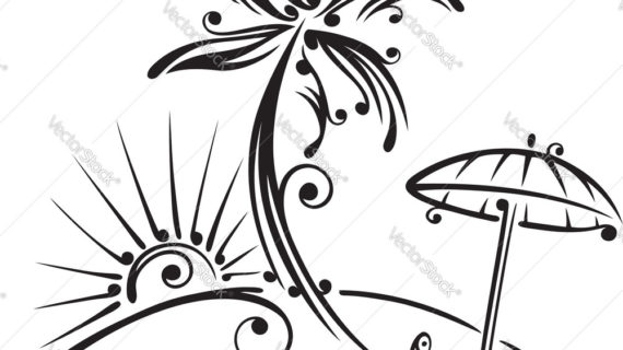 570x320 Palm Tree Beach Drawing Palm Tree Beach Sun Royalty Free Vector