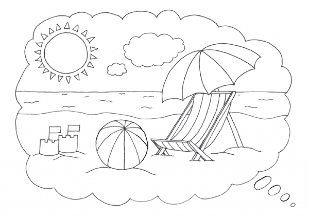 1024x723 The Sea Side Coloring Page With Beach Ball For Kids Fun Coloring