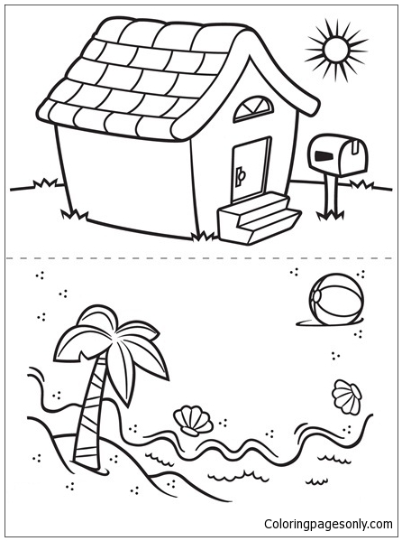 446x599 House And Beach Coloring Page