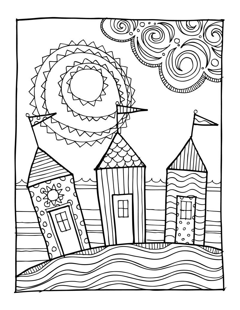 800x1035 Kpm Doodles Coloring Page Beach Houses Por Kpmdoodles En Etsy