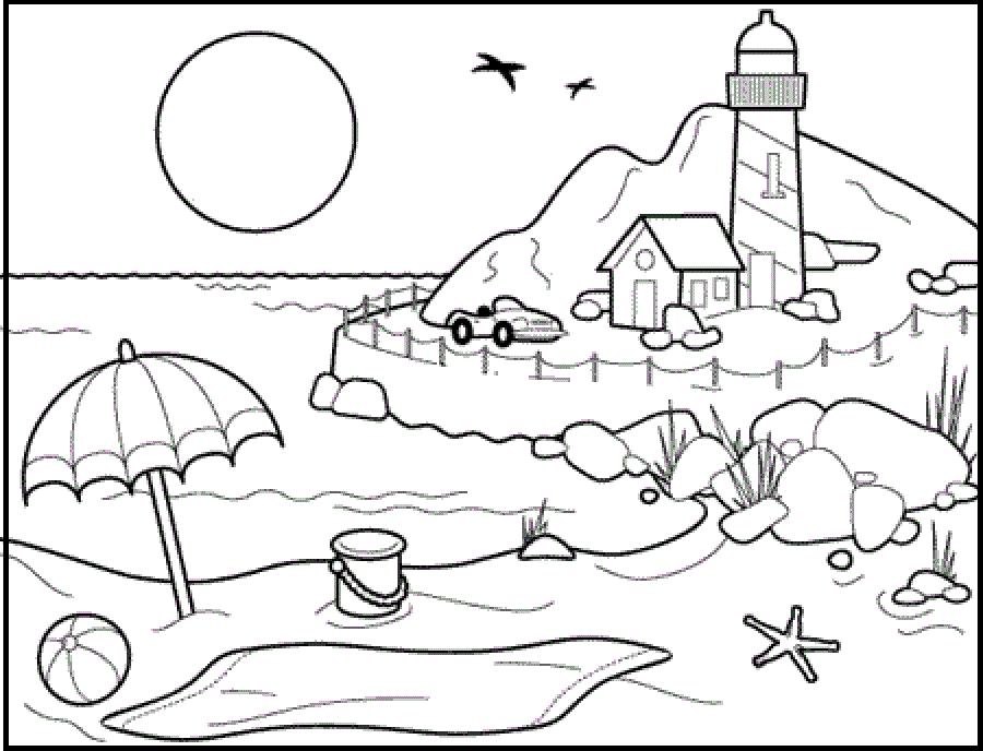 900x688 Summer At The Beach Very Exciting Coloring Picture For Kids