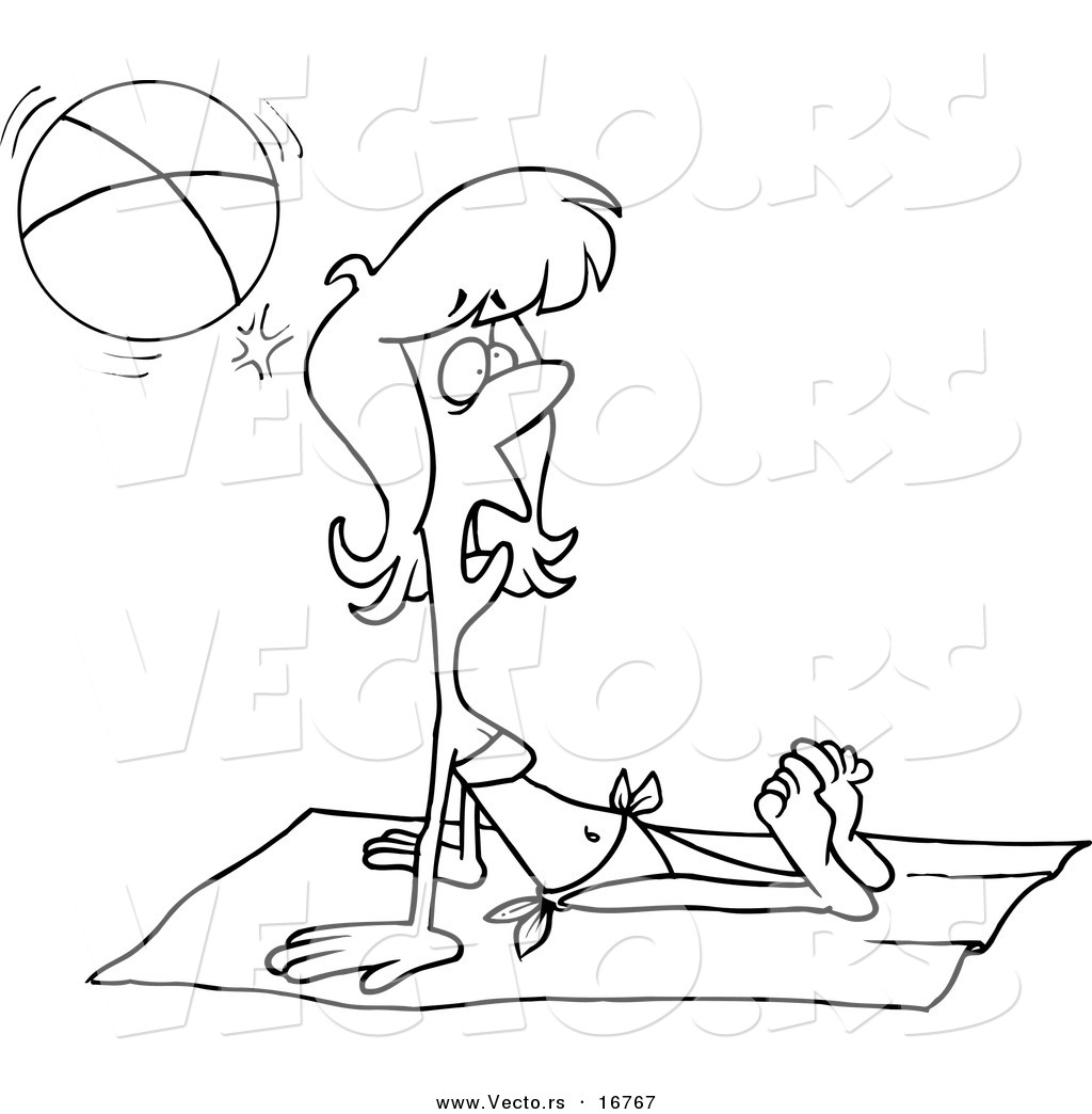1024x1044 Vector Of A Cartoon Summer Woman Getting Hit By A Beach Ball While