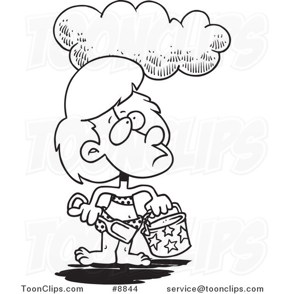 581x600 Cartoon Black And White Line Drawing Of A Cloud Over A Girl