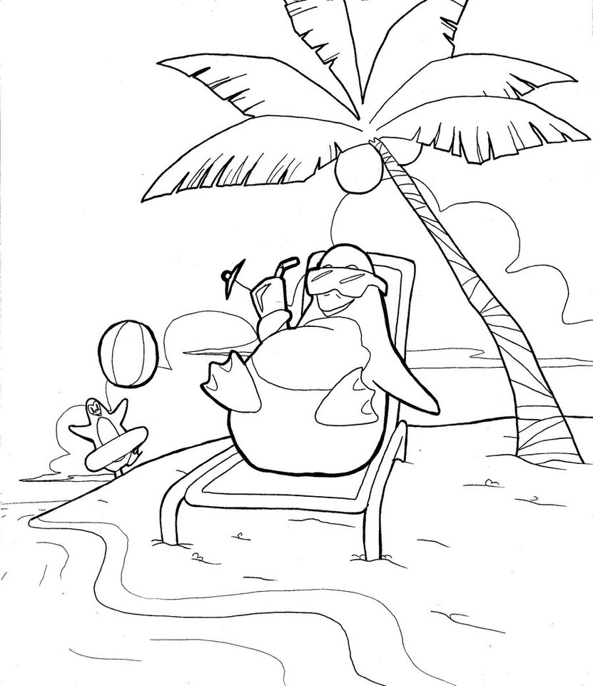 831x961 Lineart Beach Penguins By Deckboy