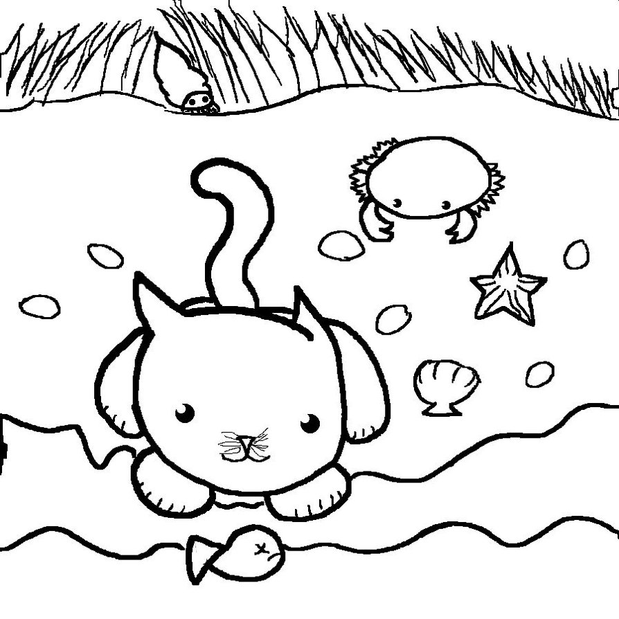 894x894 Beach Lineart By Elessaria