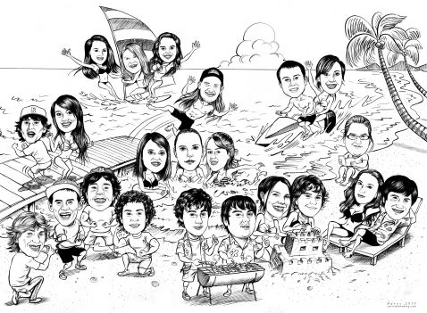 478x351 Beach Party Caricature