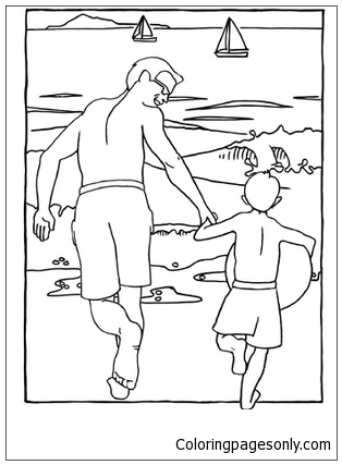 314x427 Father And Son Beach Scene Coloring Page