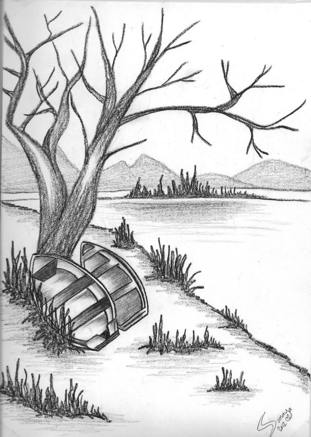 1025x1439 Pencil Sketches Of Nature Beach Scenes Nature Scene Drawing Images