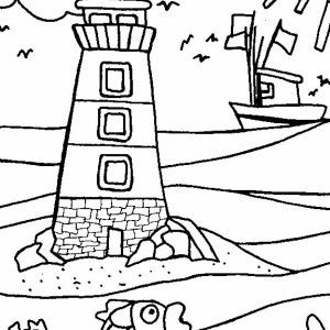 300x300 Beach Vacation, A Huge Lighthouse Near The Beach Shore Coloring