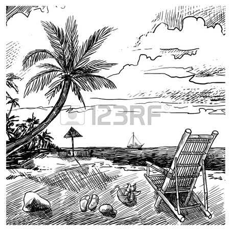 450x450 Beautiful Hand Drawn Vacation Poster With Seaside View And Beach