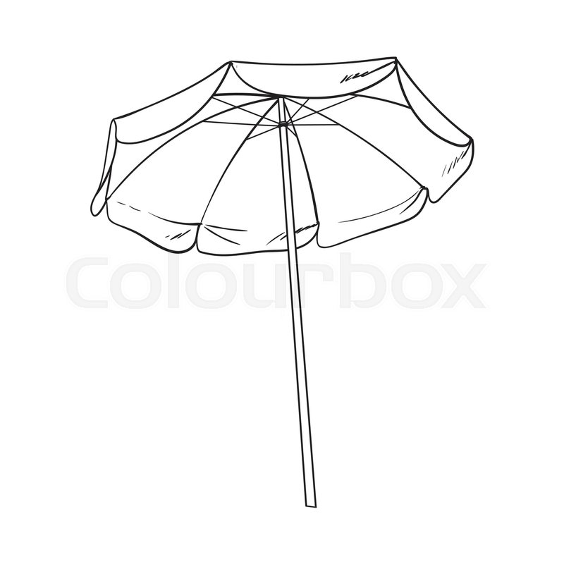 800x800 Black And White Open Beach Umbrella, Sketch Style Vector