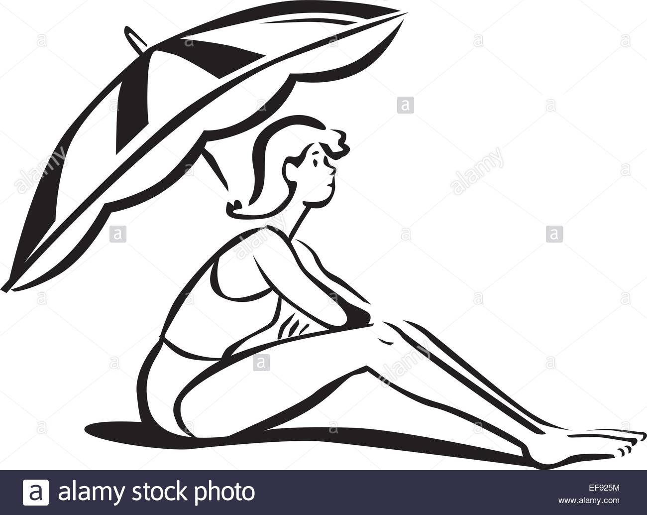 1300x1034 A Woman Sitting Under A Beach Umbrella Stock Vector Art