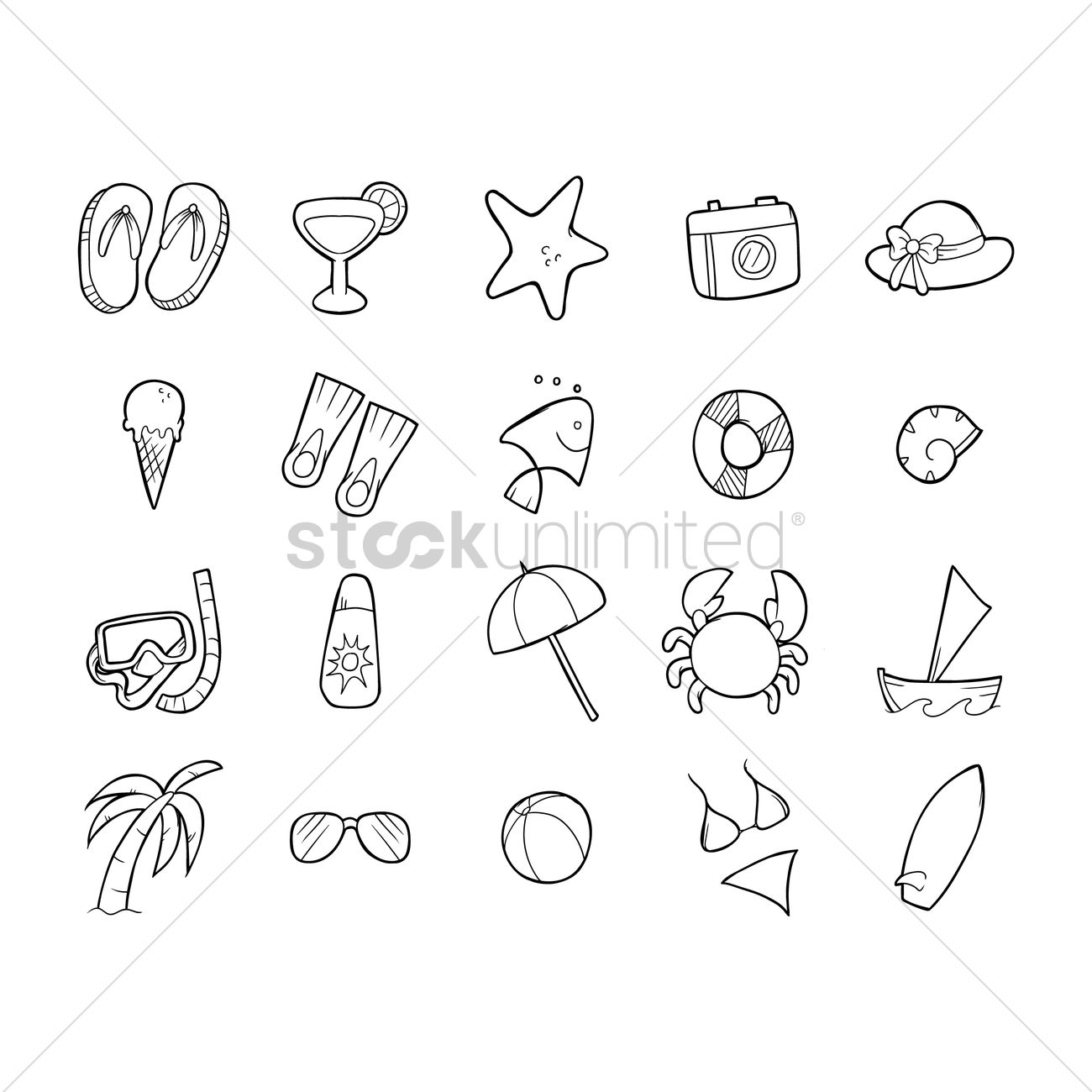 1300x1300 Collection Of Beach Items Vector Image