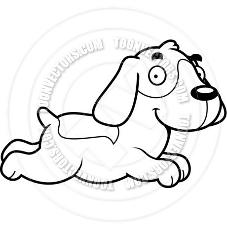 460x460 Cartoon Beagle Dog Running (Black And White Line Art) By Cory