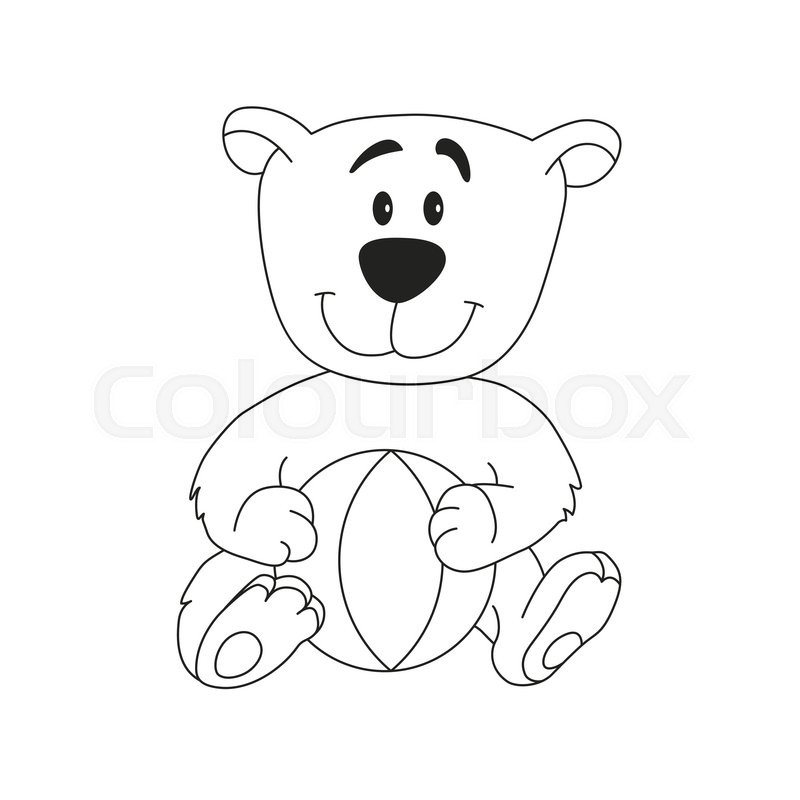 800x800 Cute Teddy Bear With Ball. Cartoon Outline Illustration Of Animal