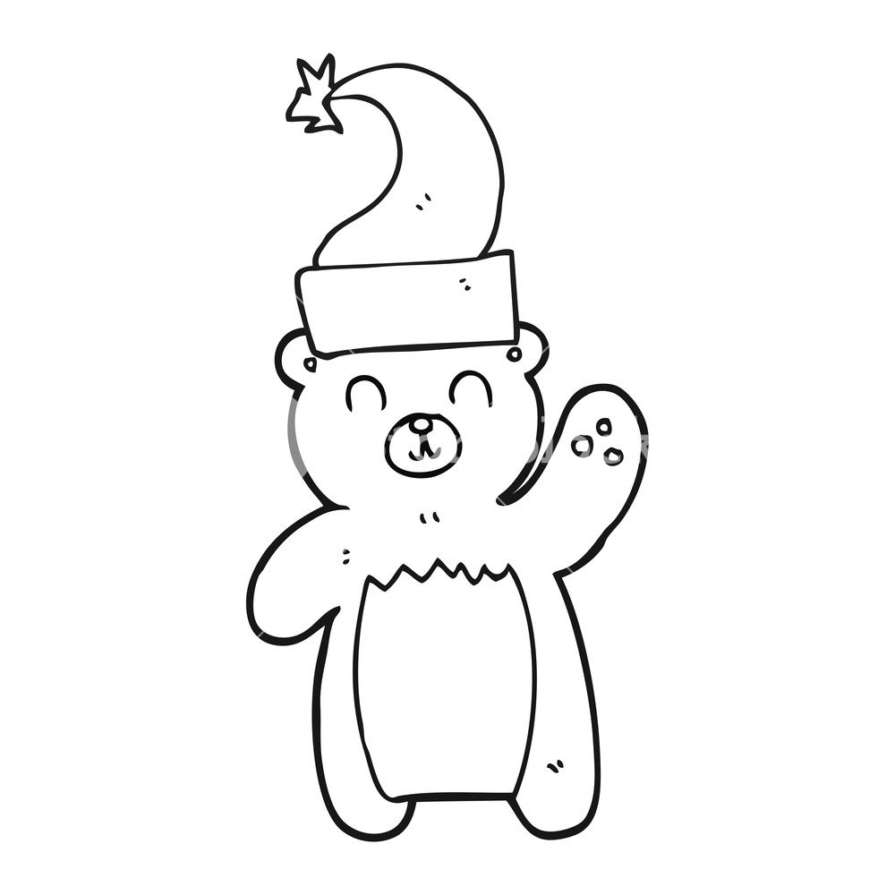 1000x1000 Freehand Drawing Of A Black And White Cartoon Teddy Bear Waving